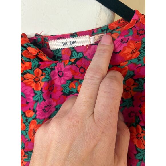 Francesca’s Mi Ami Miami Floral Open Back Puff Sleeve Peplum Blouse Small 2-6 - Picture 4 of 5